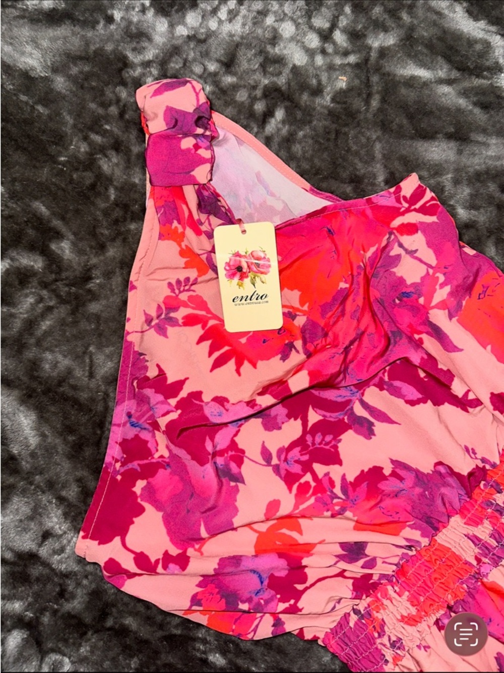 entro One-Shoulder Floral Mini Dress in Pink and Orange - Picture 6 of 9